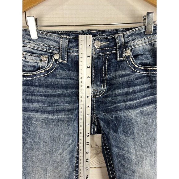 Miss Me Jeans Womens 28 Blue Bootcut Embroidered Pocket Low Rise Stretch - Picture 9 of 12